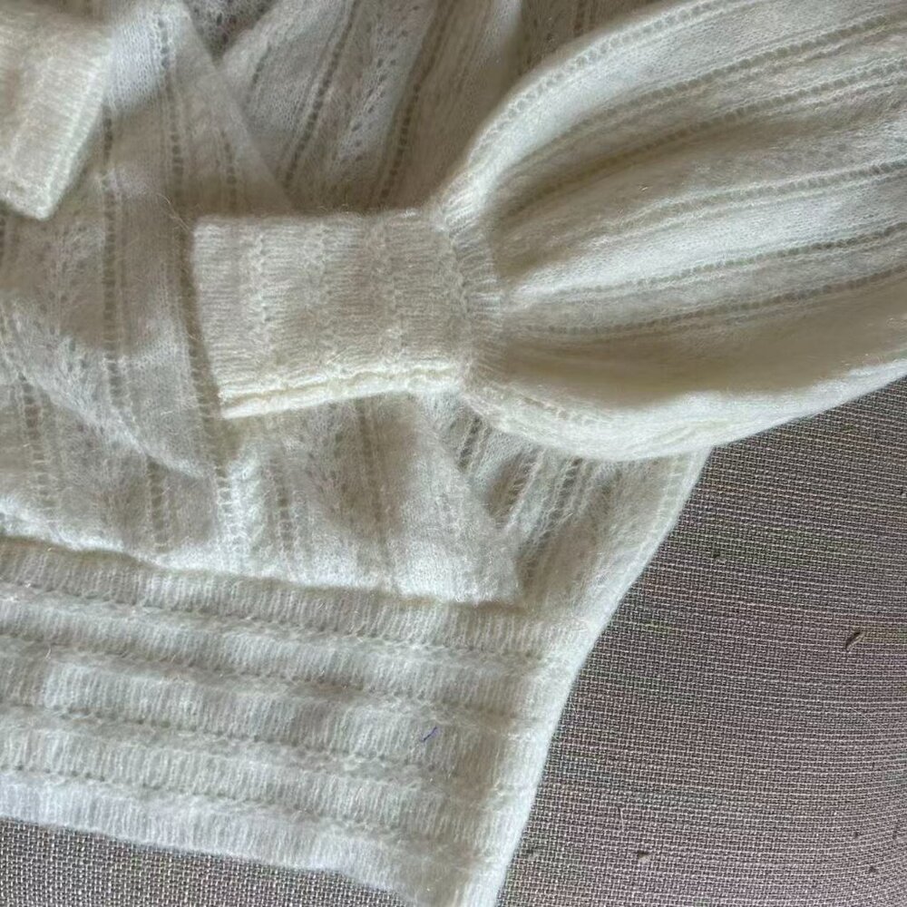 Sezane Cristina Jumper XSmall Ecru Ivory White Sweater French Wool Mohair V Neck - Picture 7 of 9